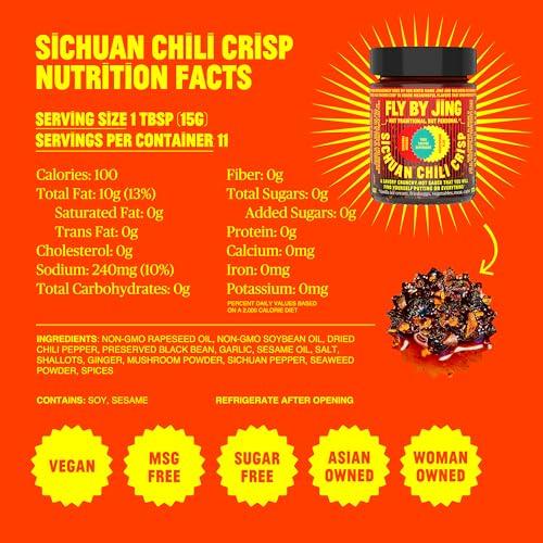 FLYBYJING FLYBYJING Sichuan Chili Crisp - Premium Spicy Savory All-Natural Vegan Chili Oil - Crunchy Hot Sauce, Good on Everything, Sugar Free - 6oz (Pack of 1)