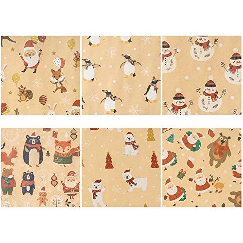 RUSPEPA RUSPEPA Christmas Kraft Wrapping Paper Santa Claus Xmas Theme Elements Great for Christmas, Birthdays, Holiday, Baby Shower - 6 Sheets Packed as 1 roll - 17.5 x 30 inches per Sheet