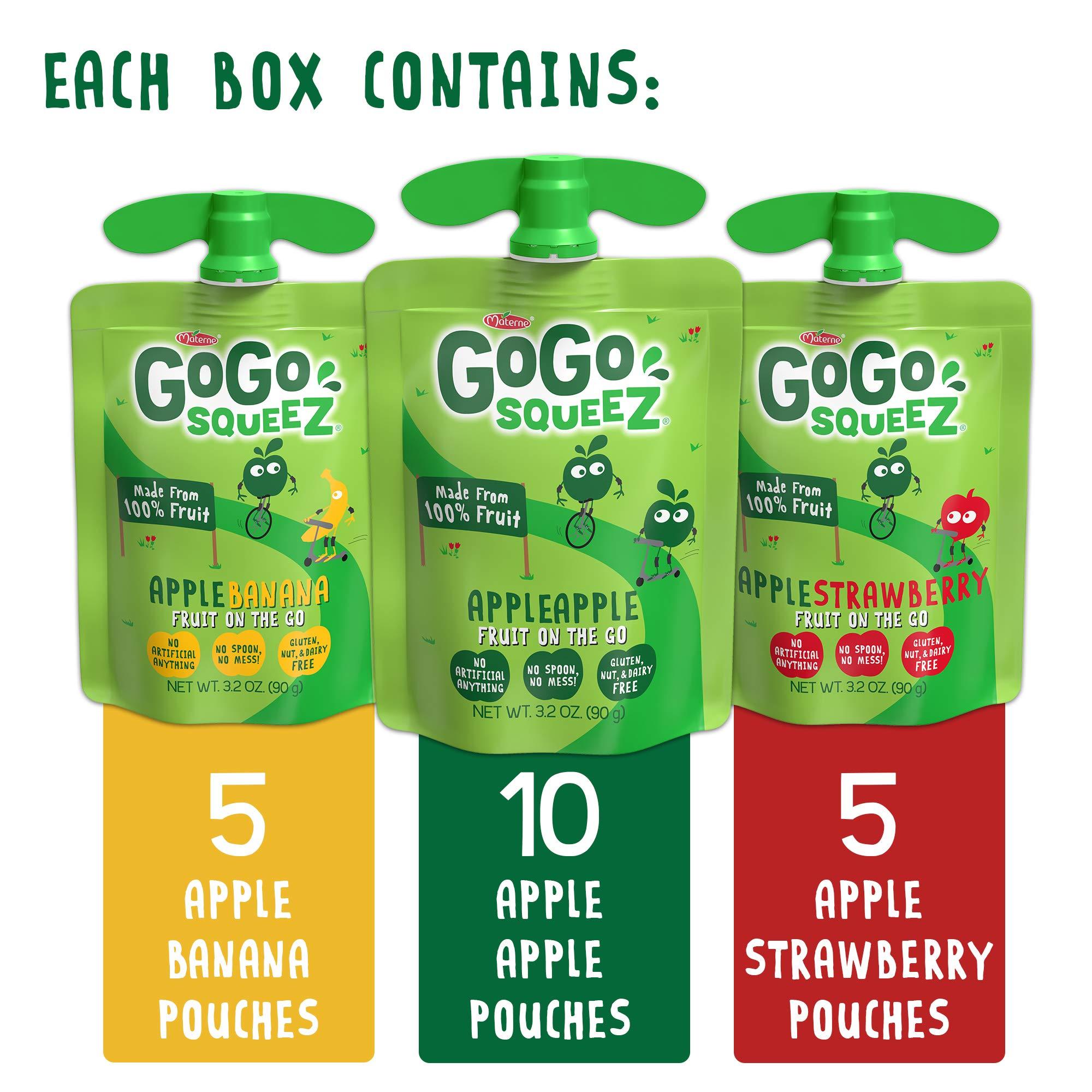 GoGo SqueeZ GoGo squeeZ Fruit on the Go, Apple Apple, Banana & Strawberry Variety Pack (3.2 oz, Pack of 20), Unsweetened Snacks for Kids