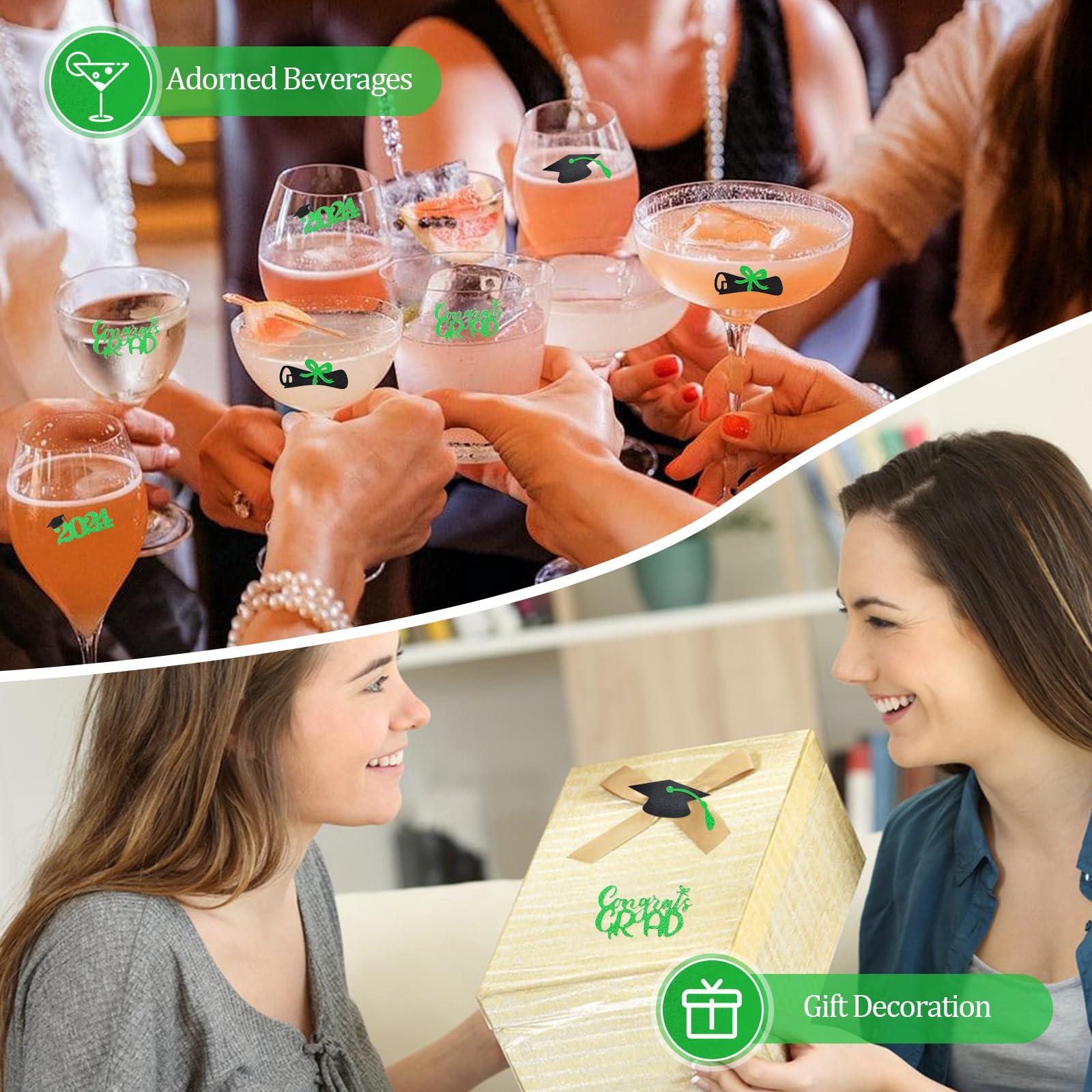 heqxwl 24Pcs Graduation Cupcake Toppers of 2024, Glitter Class of 2024 Diploma Grad Cap Cake Picks for Graduation Theme Party Decorations (Green)