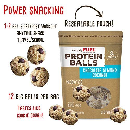 simplyFUEL simplyFUEL Whole Food Protein Balls with Probiotics - Chocolate Almond Coconut Snacks - 8g Protein Snack - Gluten Free Energy Balls (1 Pack of 12 Balls)