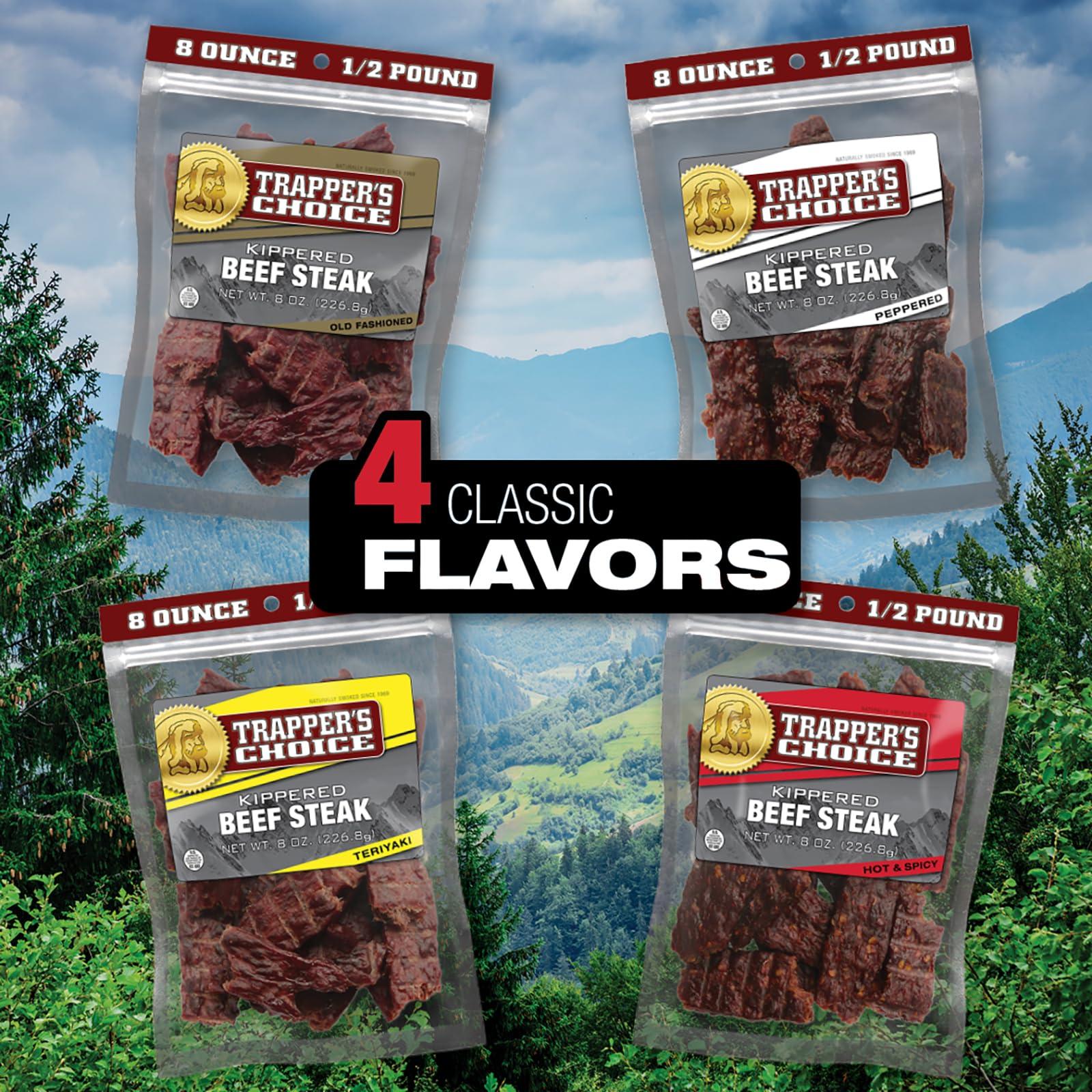 Old Trapper Old Trapper, Trapper\'s Choice Teriyaki Kippered Beef Steak, Eight-Ounce Individual Package, Savory Sweet Meat Snacks, 10 Grams of Protein and 60 Calories Per Serving (Pack of One)