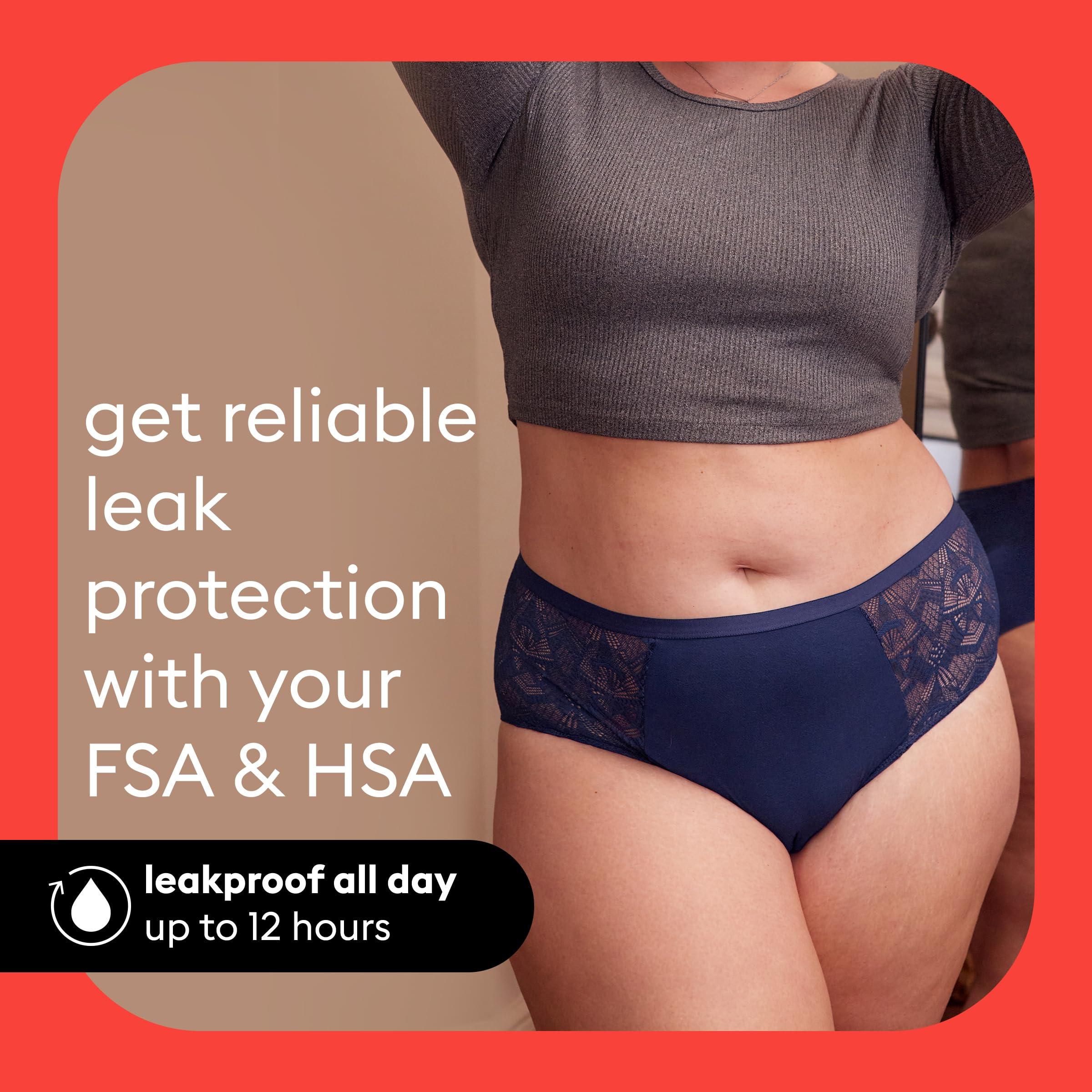 THINX Thinx Period Underwear, Comfort-Stretch Hip Huggers, Holds Up to 12 Tampons, FSA HSA Approved Period Panties, Menstrual Underwear for Women, Leakproof & Reusable, Black with Lace, M