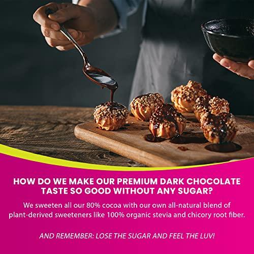 SWEET LUV Keto Sugar Free Chocolate Chips - Stevia Sweetened, 1g Net Carb, 80% Cocoa - Gluten & Dairy Free Vegan Non-GMO Low Carb Paleo Friendly Dark Mini Chocolate Chips For Baking 9 oz (1 Pack)