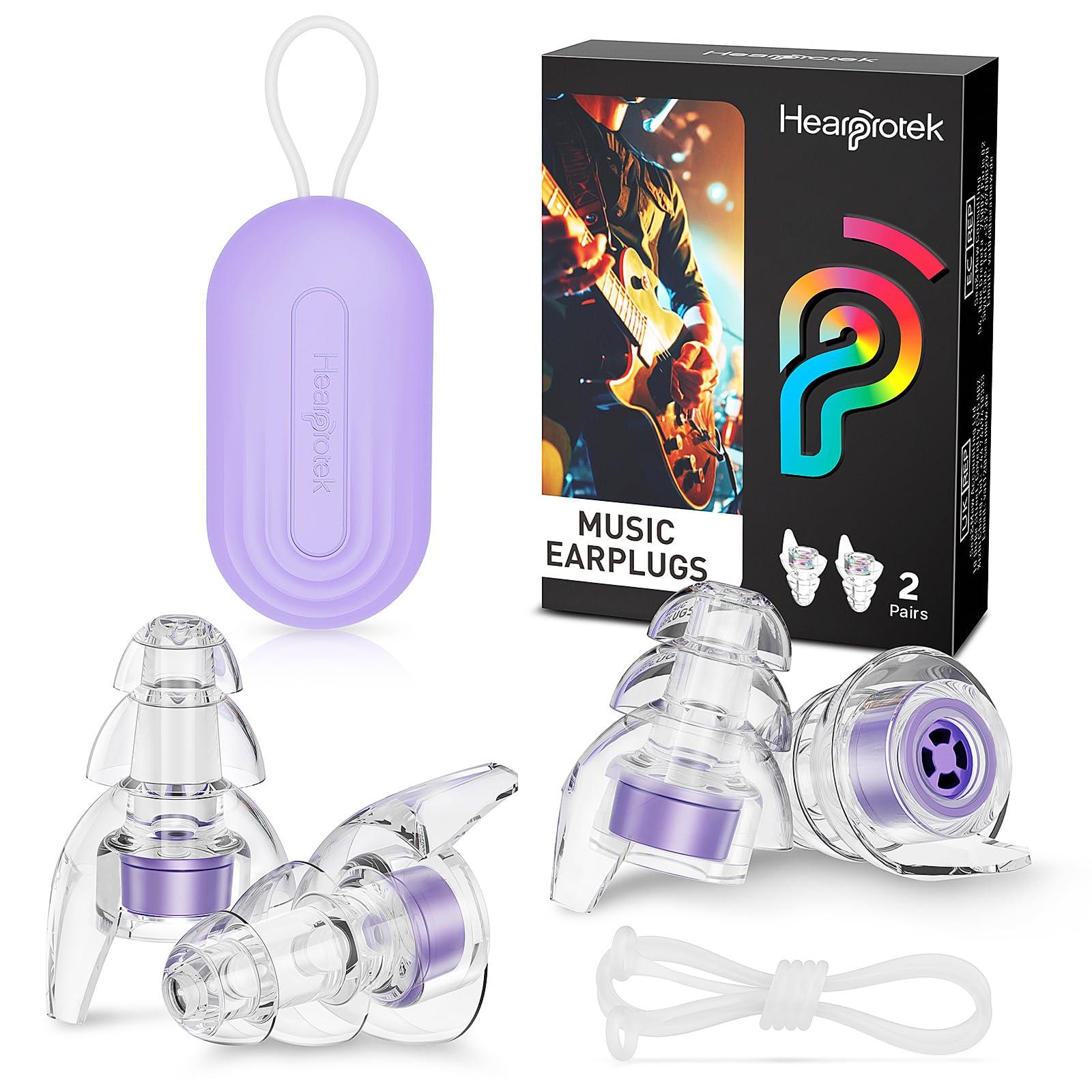 Hearprotek Hearprotek High Fidelity Concert Ear Plugs, 2 Pairs Noise Reduction Music Earplugs, Hearing Protection for Musicians, Festival, DJs, Nightclub, Concerts, Drummers, Party 23dB (Purple)