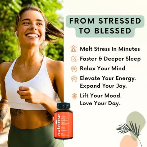 NutriRise NutriRise Organic Ashwagandha Root Capsules with Black Pepper, 1300mg, Natural Stress & Mood, Thyroid & Immune Support Supplement, Clarity, Focus & Energy, Gluten Free, 60 Count