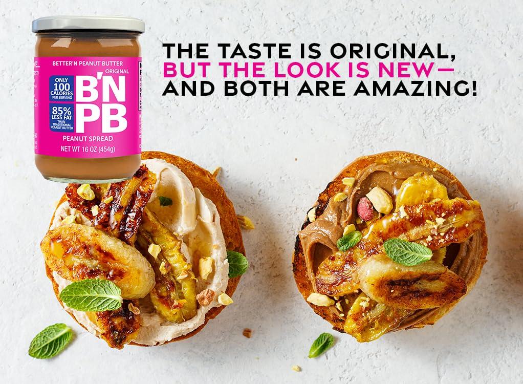 Better'n Peanut Butter Original Low Fat Peanut Butter Spread by Bettern Peanut Butter, Creamy Low-Calorie Peanut Spread with No Saturated Fat, Gluten Free, Dairy Free, Non GMO, Kosher, Pack of 2, 16 oz. Glass Jars