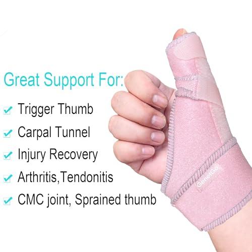 GenetGo Trigger Thumb Splint - Thumb Spica Support Brace Stabilizer for Pain, Sprains, Arthritis, Tendonitis (Right Hand or Left Hand) (Pink)
