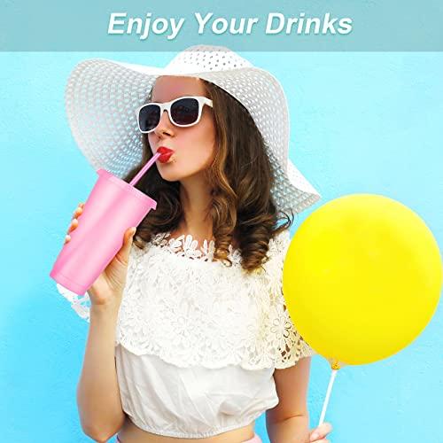 LEIFEOSH 24 Pack Plastic Tumblers with Lids and Straws, Reusable Cups with Lids Plastic Colorful Cups for Parties Birthdays, Iced Coffee Cup Travel Mug Cold Drink Cups Bulk Tumblers (24 oz, Light Colors)