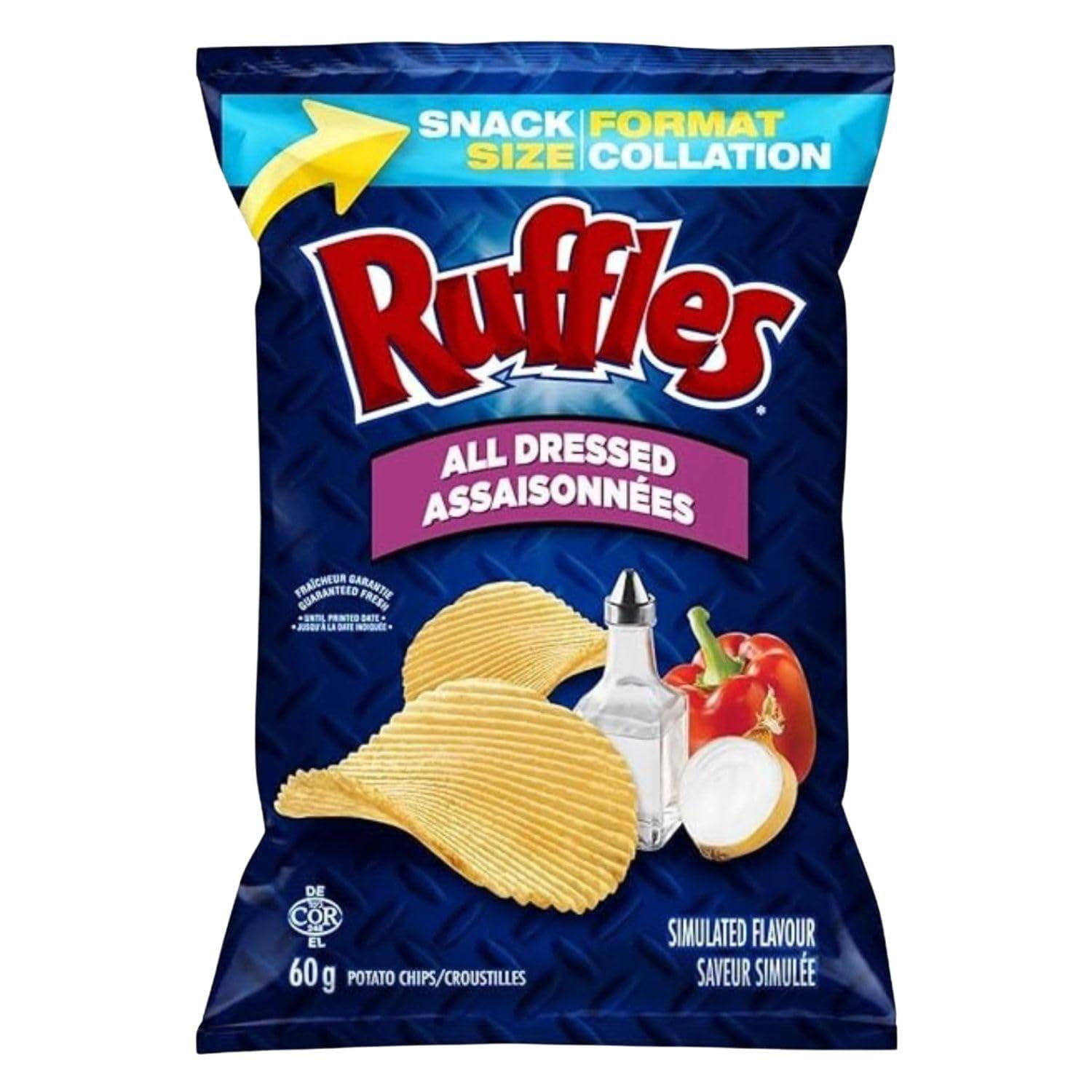 TRENDNSAVE Ruffles All Dressed Potato Chips, 60g/2.1 oz (Pack of 4) - Gluten Free, Lactose Free, Vending Machine, Canadian Snack, Shipped from Canada