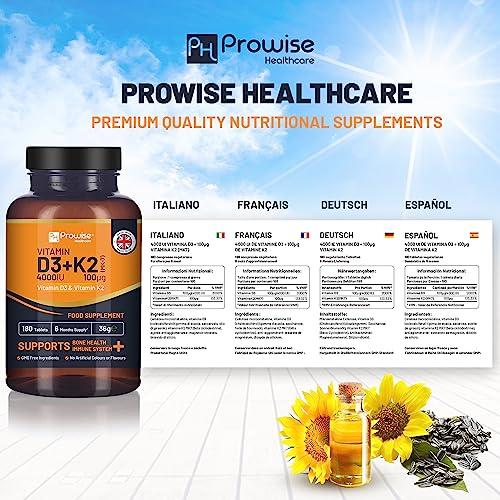 PH PROWISE Healthcare Vitamin D3 4000IU & K2 MK7 100g Vegetarian Tablets I 180 (6 Months Supply) I Easy to Swallow Supplement for Immune Support, Calcium Boost, Bone & Muscle I Made in The UK by Prowise Healthcare