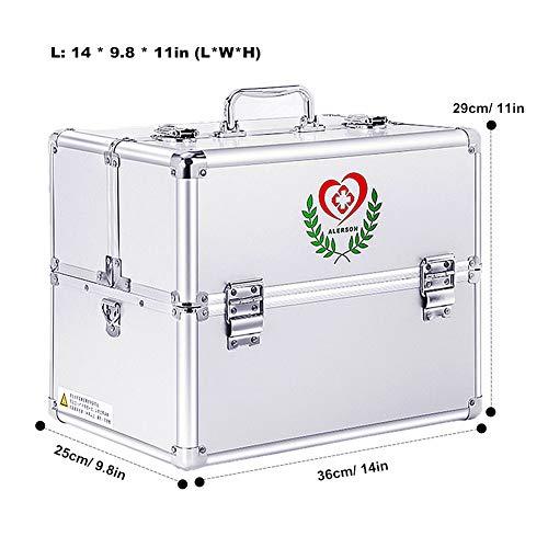 Nurth Medicine Box Nurth First Aid Kit Lockable First Aid Box Security Lock Medicine Storage Box with Portable Handle,Medication Lock Box 3 Tier Design/Precription Storage Box Large Space 14 × 9.8 × 11inch (Silver)