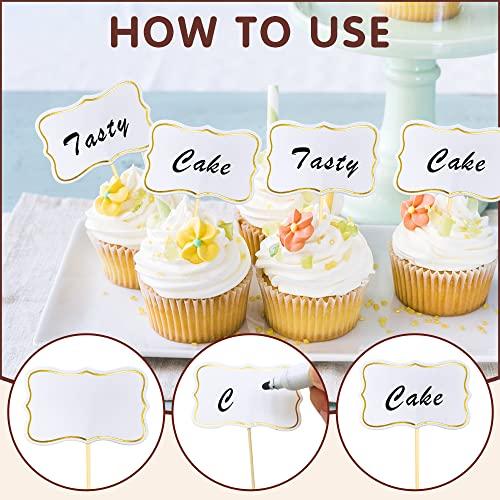 RASSLISA 56 PCS White Cheese Markers Cake Topper Toothpick Cupcake Toppers for Charcuterie Board Buffet Labels Blank Toothpick Flags Appetizer Signs Cupcake Toppers Picks for Charcuterie Board Decorations