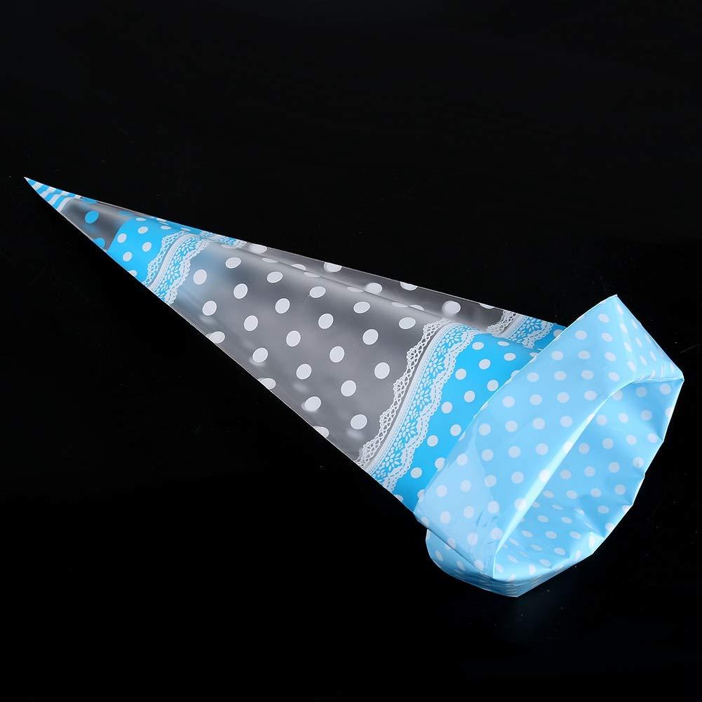Kuuleyn Cone Shaped Cellophane Treat Bags, Cellophane Cone Bags, 50 Packs Festival Clear Cone Shaped Treat Popcorn Bags Cellophane Candy Bags with Twist Tie (Blue, 4 Silk * 17cm * 30cm)