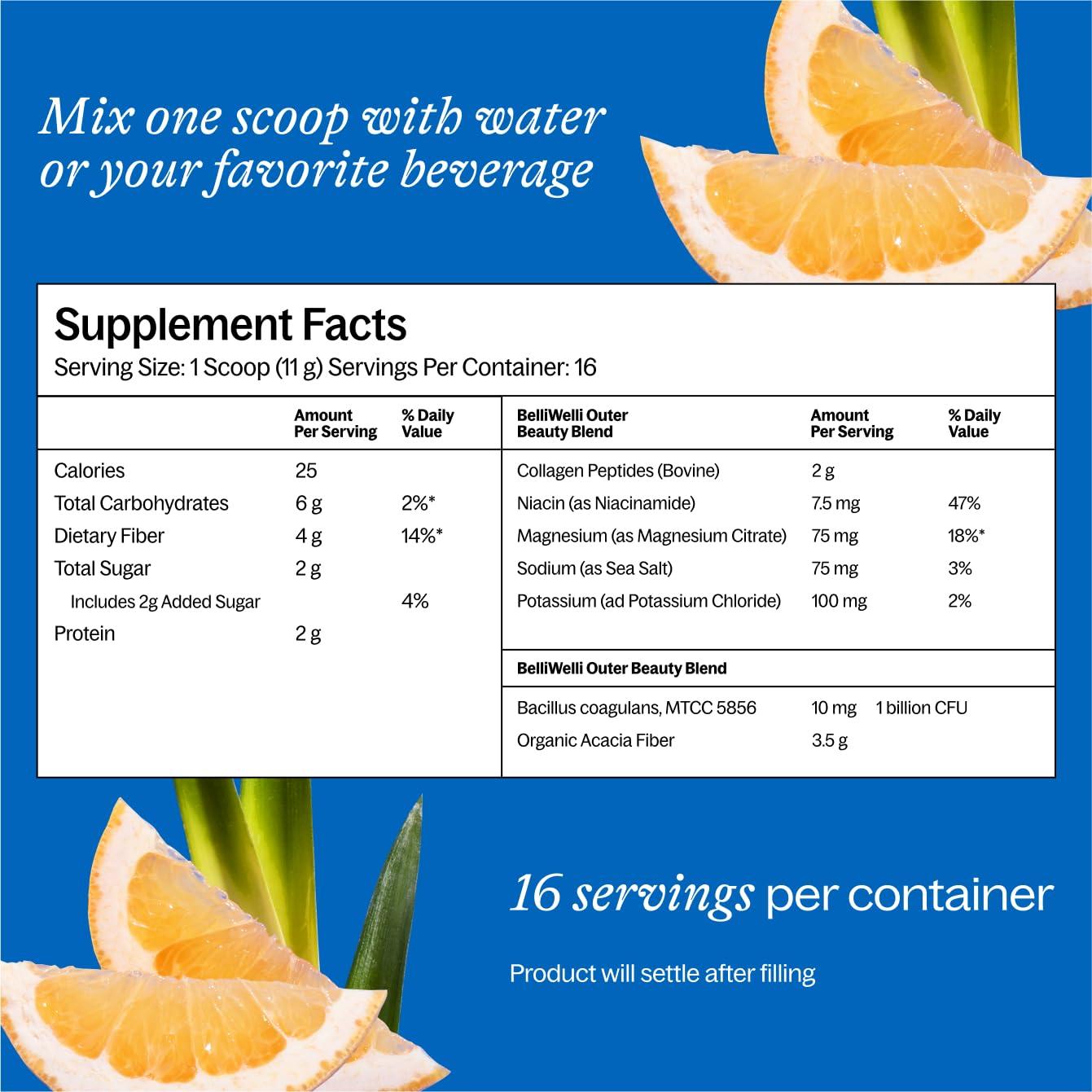 Belli Welli BelliWelli Daily Fiber Supplement Powder with Collagen, Probiotics & Electrolytes | Supports Digestive Health, Gut Balance & Debloating | Tropical Breeze | 16 Servings