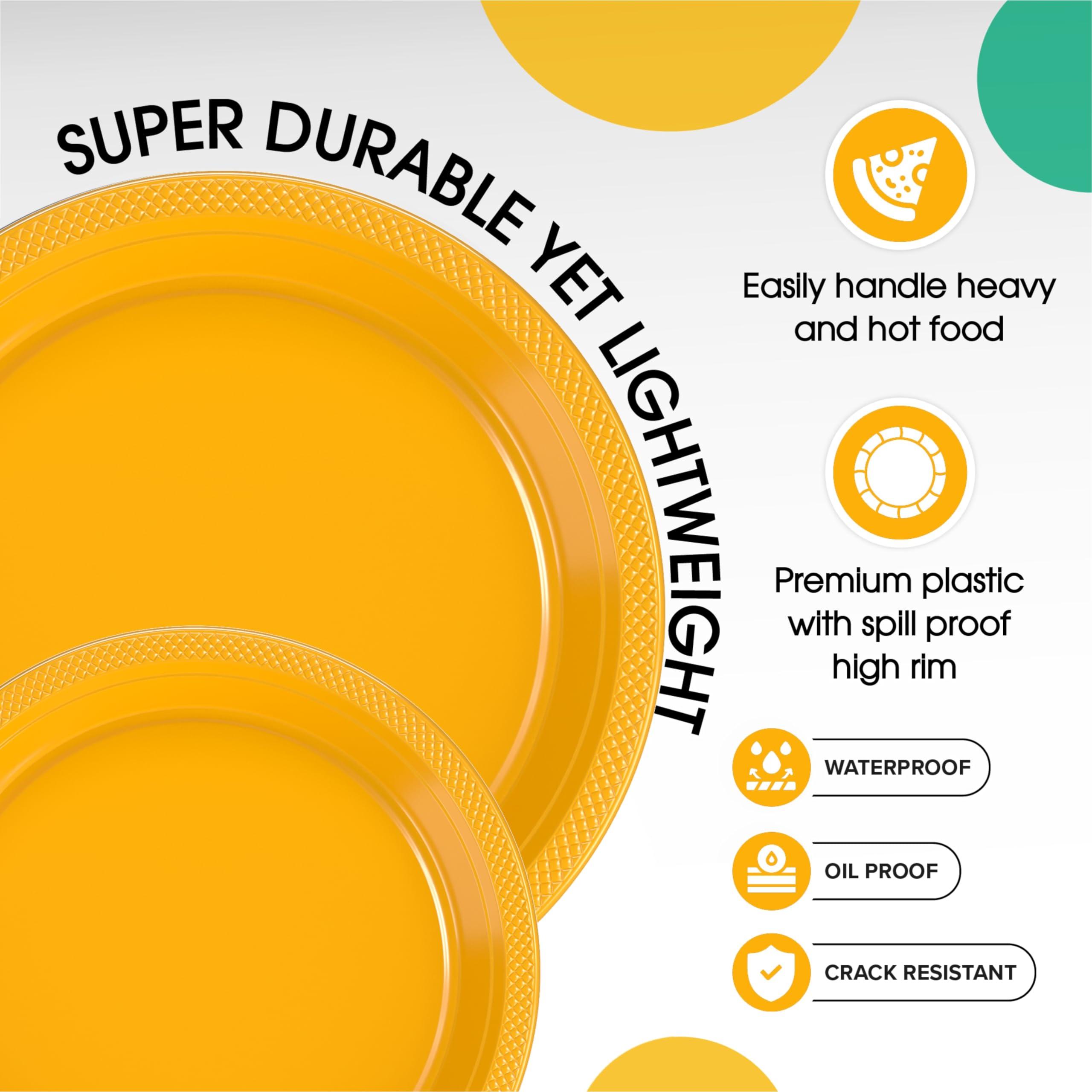 Exquisite Exquisite Yellow Plastic Plates Disposable 100 Pcs Plastic Plates Set 50-7\" & 50-9\" Yellow Disposable Plates Plastic Plates For Party Plates Disposable Heavy Duty Yellow Plates Disposable For Party.