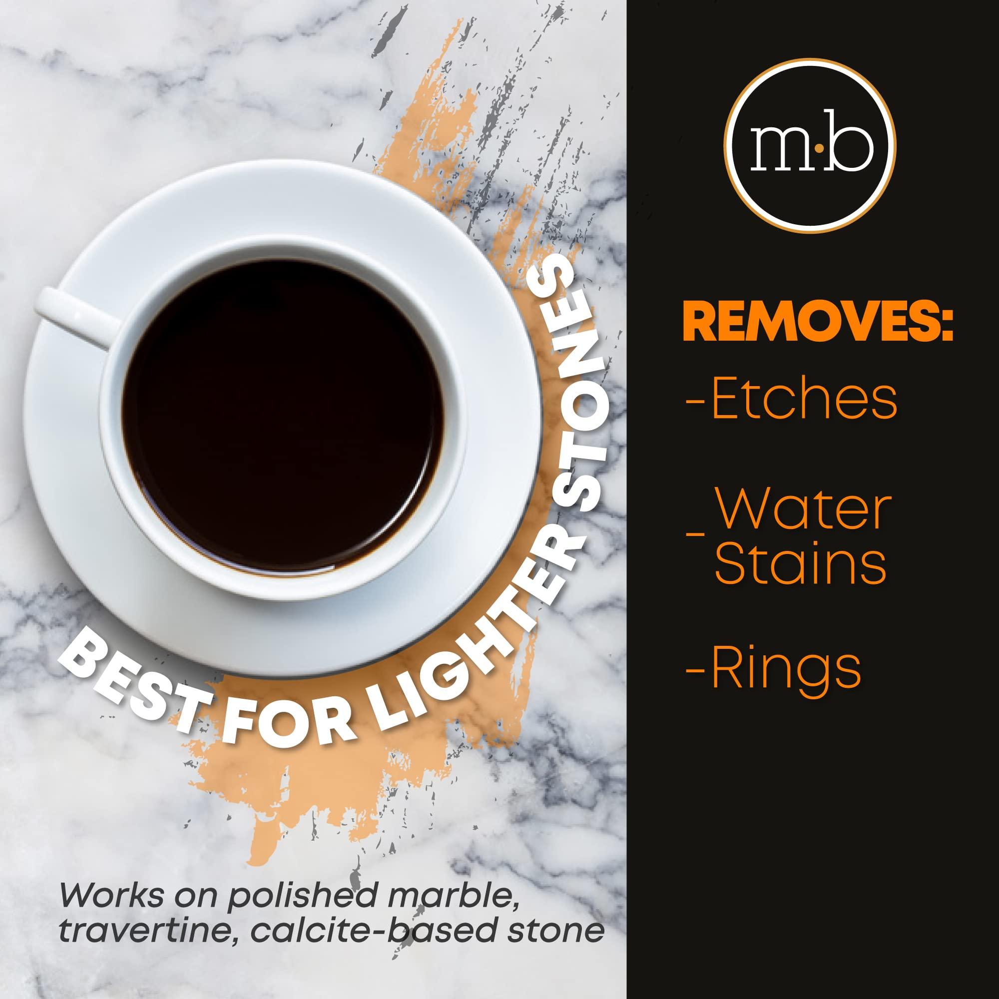 MB Stone Care MB-11 Marble Polishing Powder with Microfiber Cloth and Gloves - Spot Polish Water Stains, Rings or Etches to Restore Marble, Travertine, Limestone or Onyx