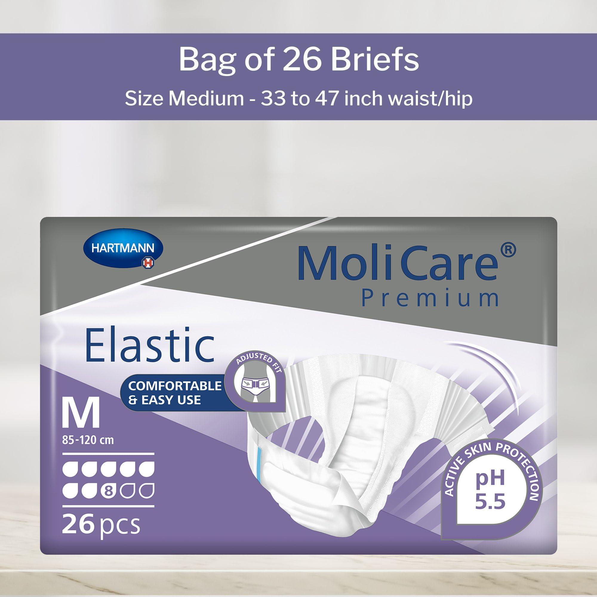 HARTMANN H MoliCare Premium Incontinence Brief, 8D - Heavy Absorbency Adult Diaper with Refastenable Tabs - Unisex, Size Medium, 26 Count, 1 Pack