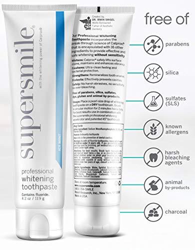 Supersmile Supersmile Professional Teeth Whitening Toothpaste with Fluoride - Clinically Proven to Remove Stains & Whiten Teeth Up to 6 Shades - Enamel Strengthening - No Sensitivity (Icy Mint, 4.2 Oz)