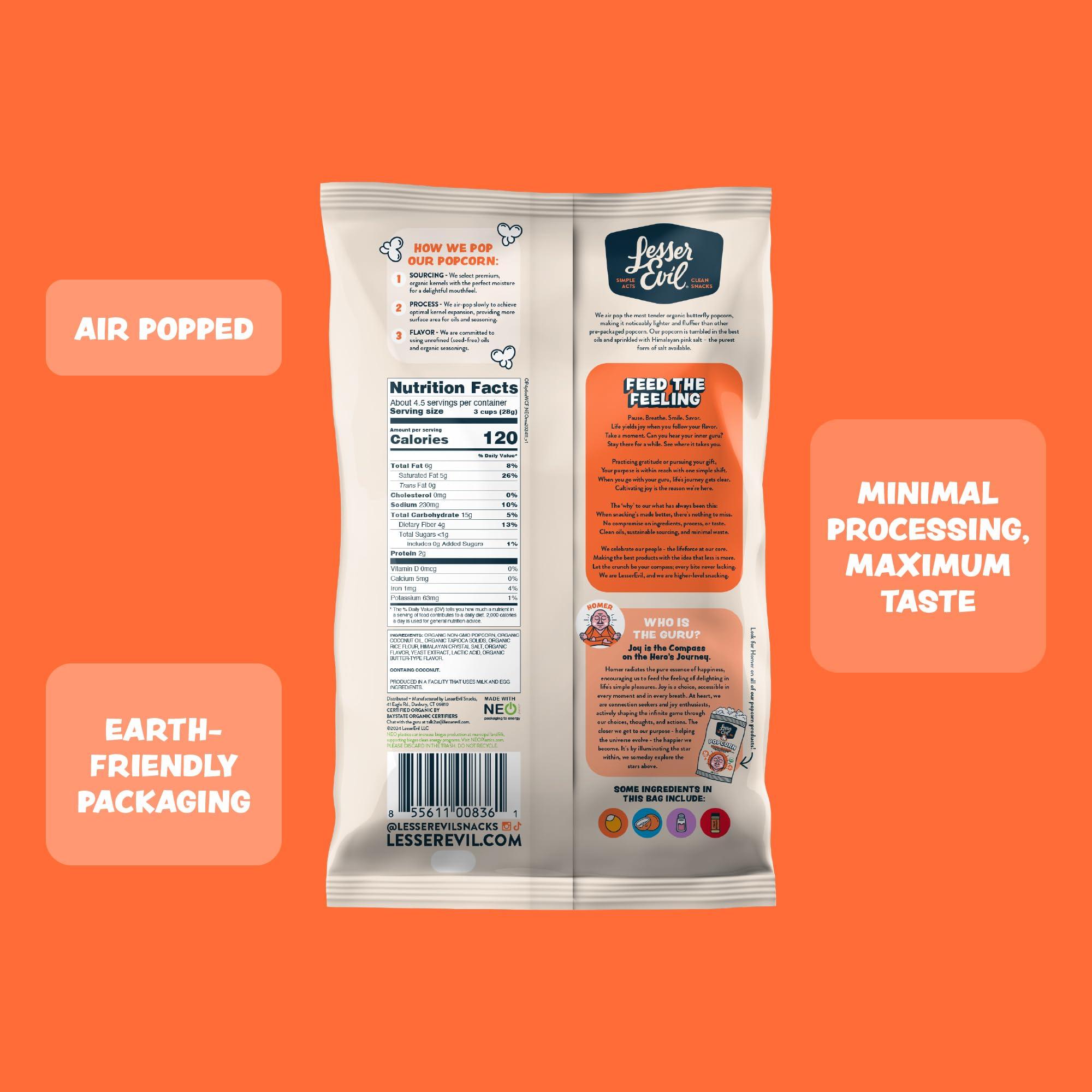 Lesserevil LesserEvil No Cheese Cheesiness Organic Popcorn, Premium Quality, Minimally Processed, No Vegetable Oil, 4.6 Oz, Pack of 3.