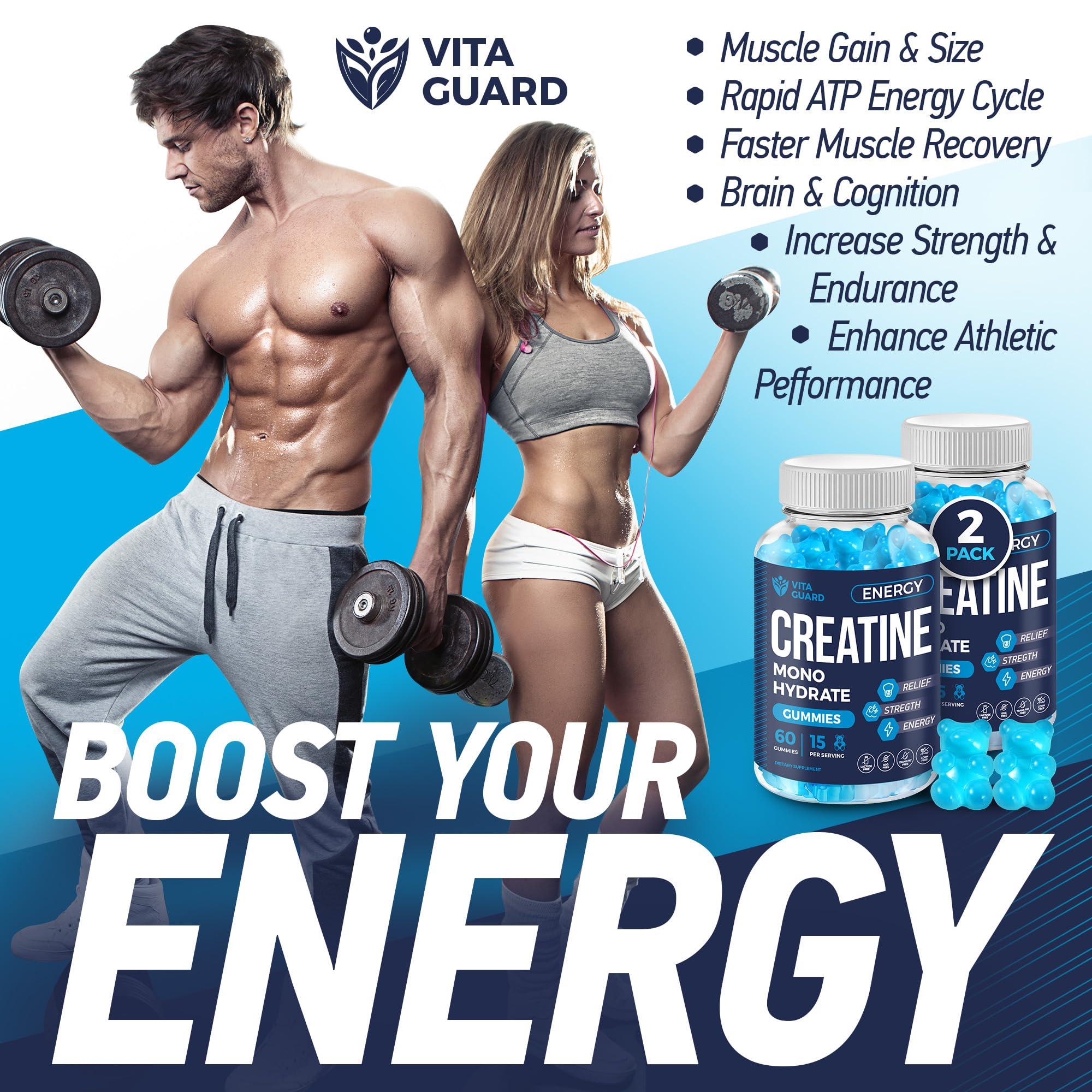 Vita Guard Vita Guard 5000mg Creatine Monohydrate Gummies Formula for Men and Women Ultimate Muscle Builder, Energy Booster & Pre-Workout Supplement (2 Pack)