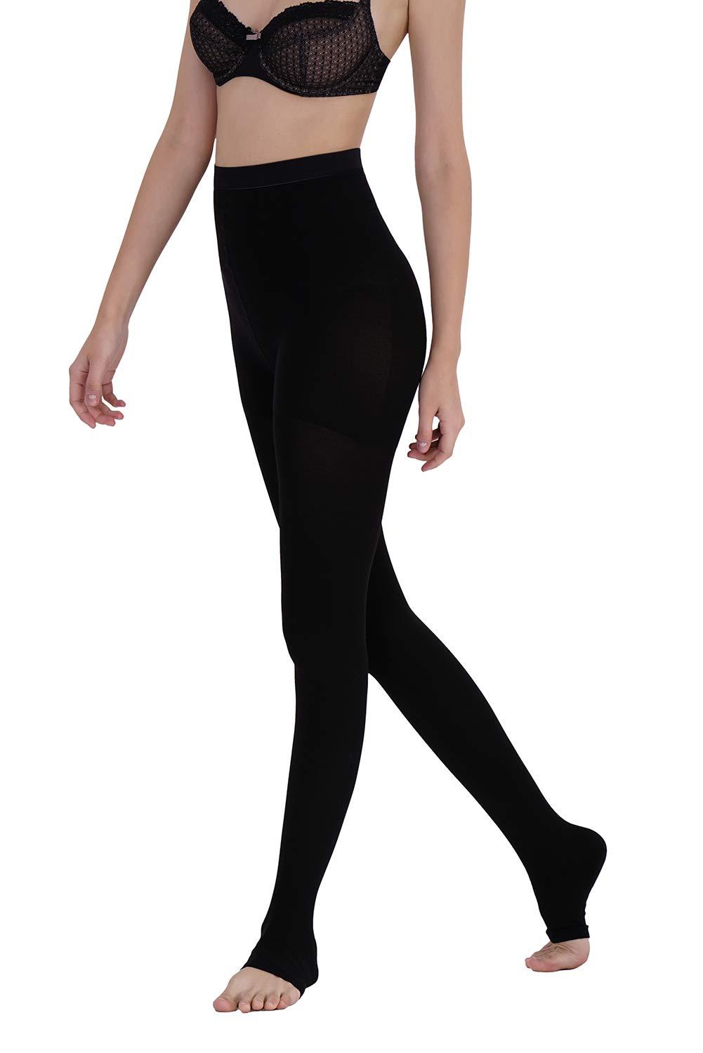 AMZAM AMZAM Medical Compression Pantyhose for Women Men, 20-30 mmHg Graduated Compression Tights, Opaque Toeless Compression Stockings Waist High Support Tights for Edema, Varicose Veins, DVT,Black XXL