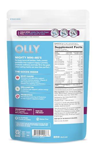 OLLY OLLY Kids Multivitamin & Probiotic Gummy, Digestive Support, Vitamins A, D, C, E, B, Zinc, Chewable Supplement, Berry Flavor, 60 day supply - 120 Count