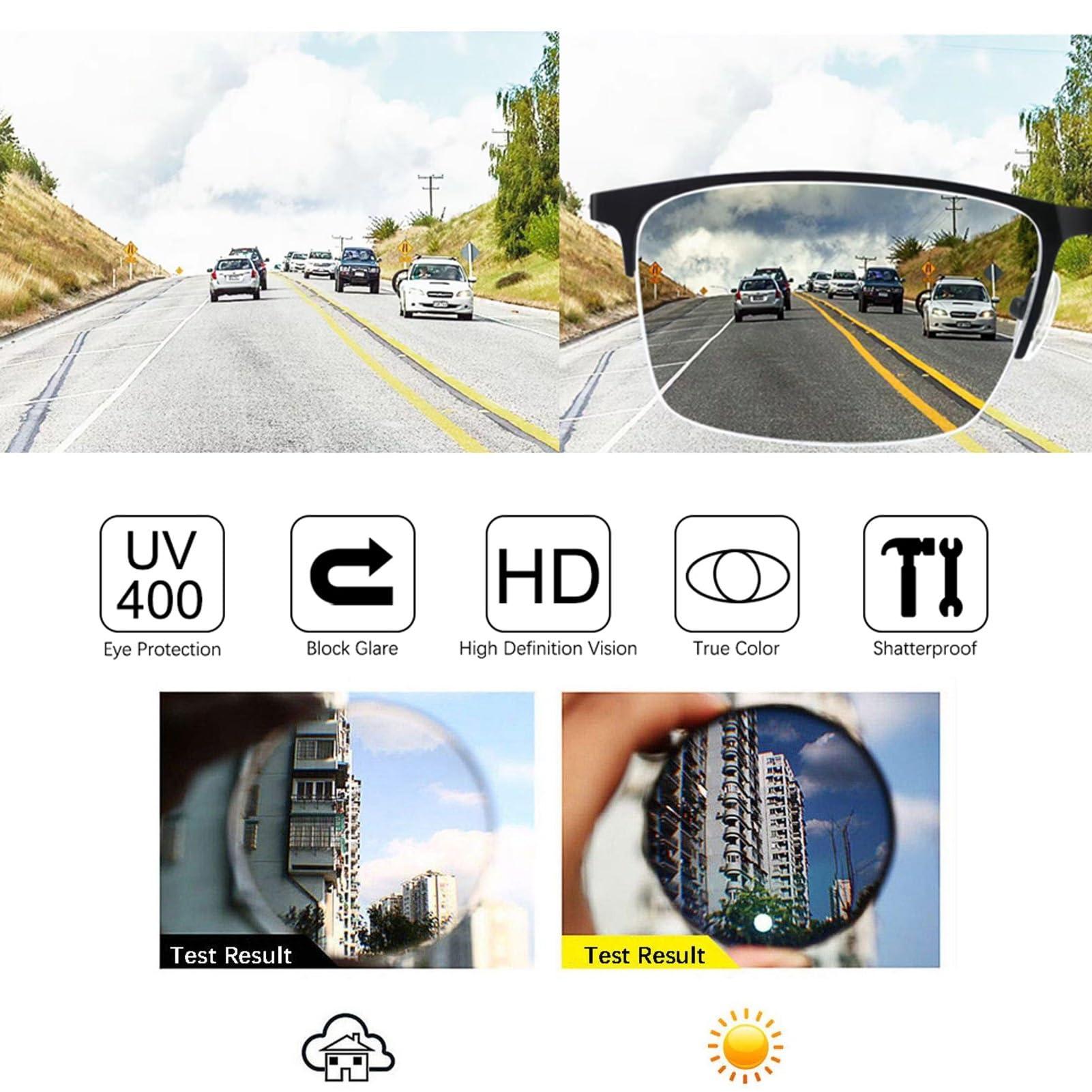 Generic Progressive Multifocal Reading Glasses, Men Photochromic Sunglasses, TR+Metal Frame+Wood Grain Temple (Color : Brown, Size : 2.75 x)