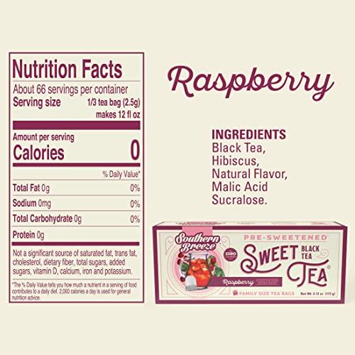 Southern Breeze Southern Breeze Hot Brew Sweet Tea Raspberry Iced Tea with Black Tea and Zero Carbs Zero Sugar, 22 Individually Wrapped Family Size Tea Bags, Pack of 6