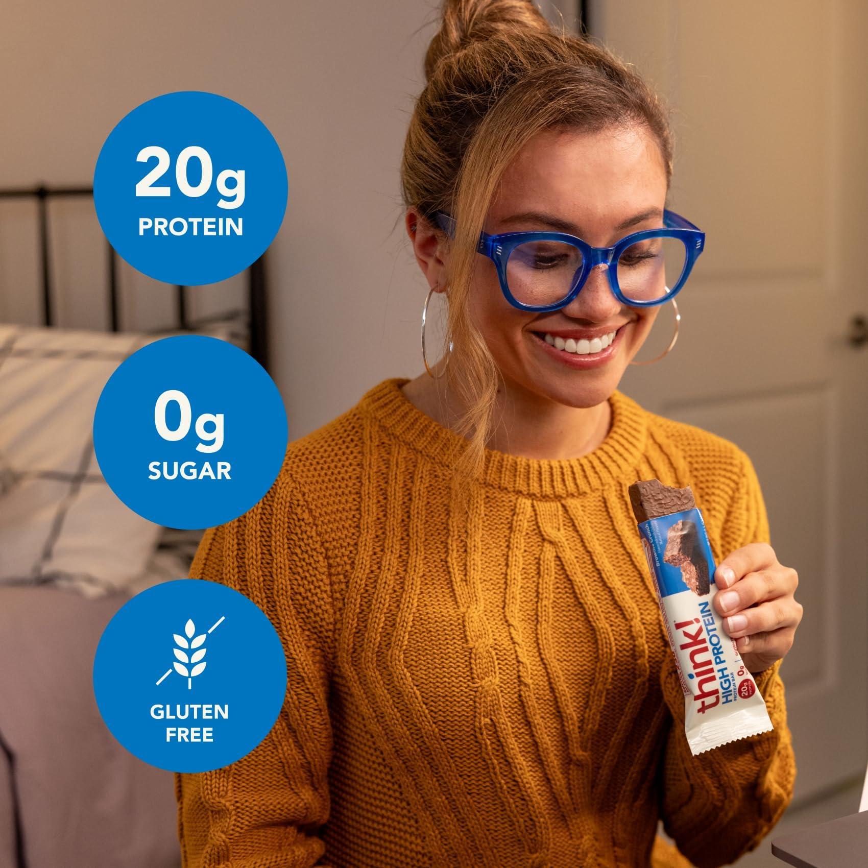think! think! Protein Bars, High Protein Snacks, Gluten Free, Kosher Friendly, Brownie Crunch, Nutrition Bars, 2.1 Oz per Bar, 12 Count (Packaging May Vary)