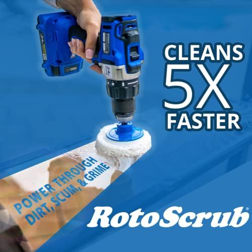 RotoScrub RotoScrub 7 Pack Multi-Purpose Drill Brush Kit for Cleaning Bathrooms, Showers, Tubs, Tile, Floors, Sinks, Toilets, Grout and Grime Removal, Reversible Blue and White Scrub Pads