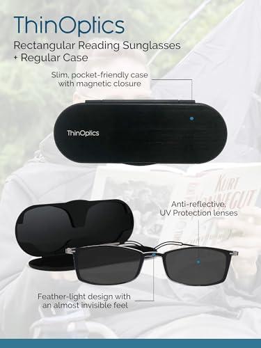 ThinOptics ThinOptics Reading Sunglasses Glasses, Rectangular/Black, 60mm + 1