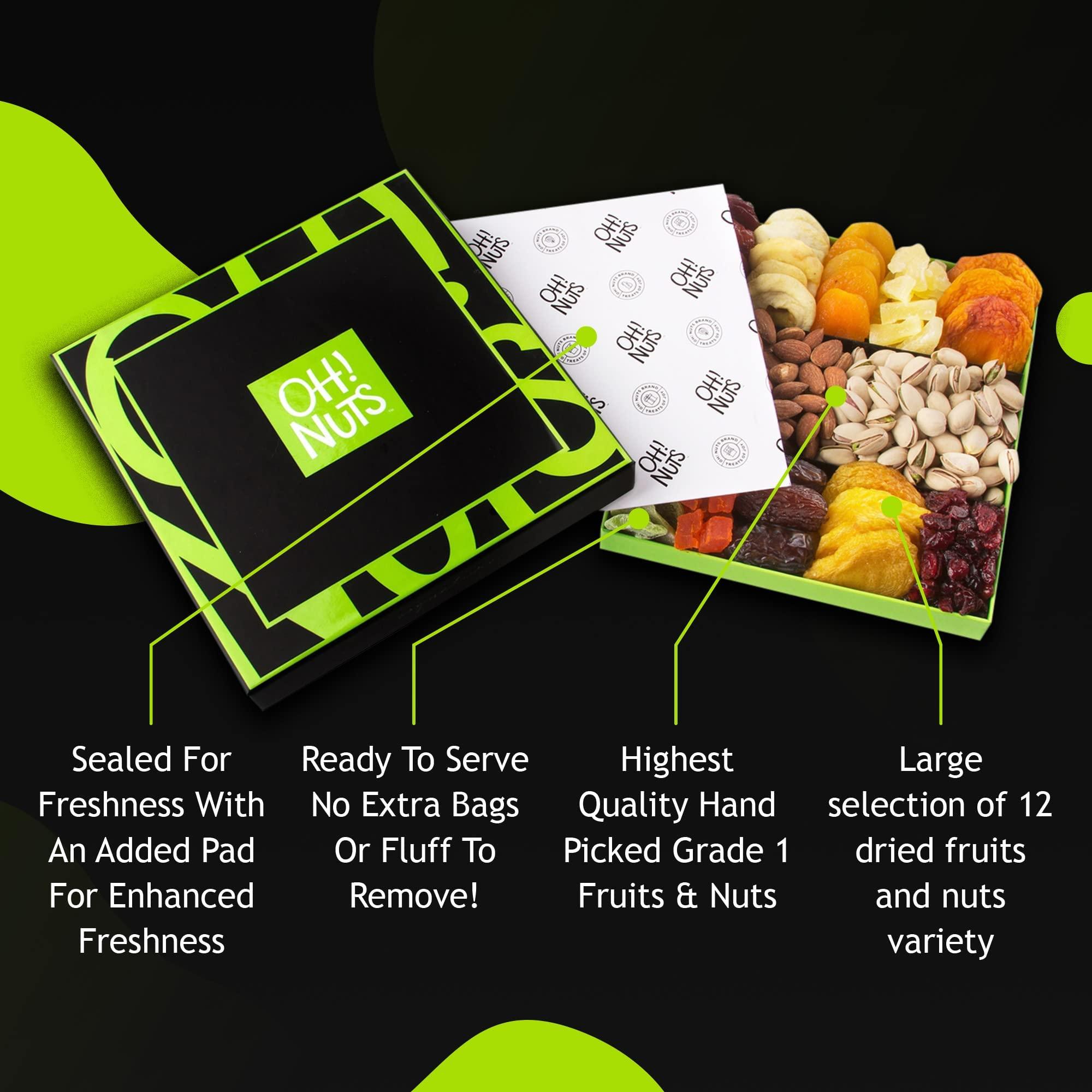 Oh! Nuts Dried Fruit and Nuts Gift Basket Assorted Holiday Snack Box - Birthday, Anniversary, Corporate Treat Box for Women, Men - by Oh Nuts