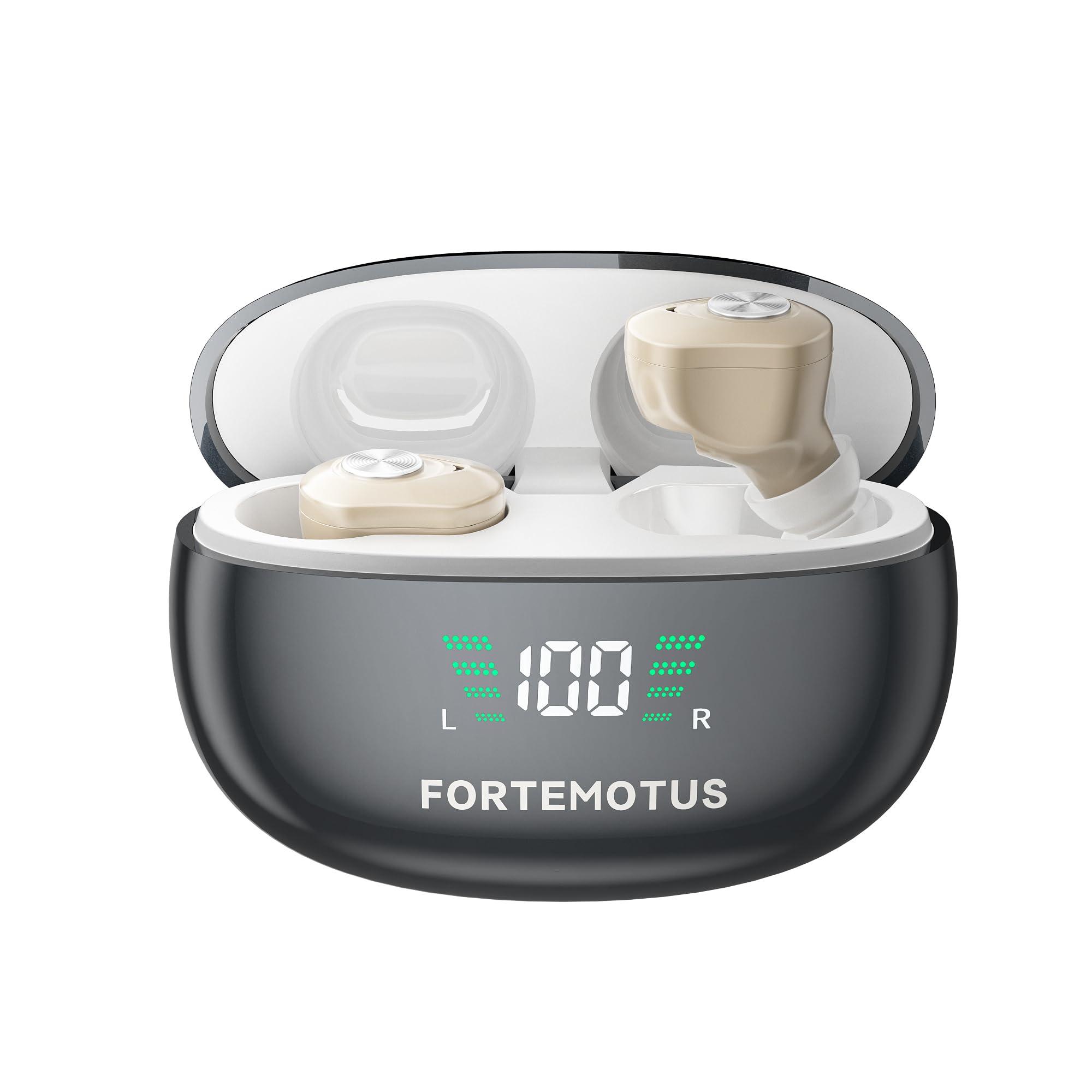 FORTEMOTUS Hearing Aids for Seniors with Hearing Loss, New Rechargeable 16-Channel Digital Hearing Aid with Intelligent Noise Cancelling, Invisible Hearing Amplifier With Portable Charging Case(Black)