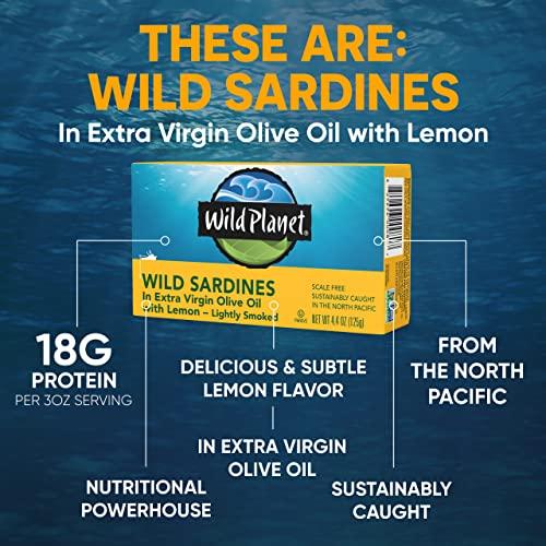 Wild Planet Wild Planet, Sardines In Extra Virgin Olive Oil with Lemon, 4.375 Ounce