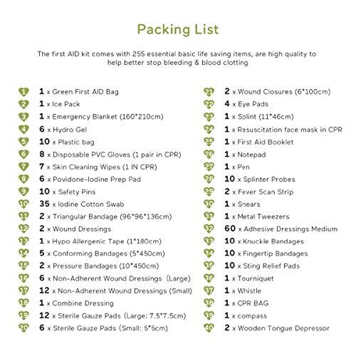 Monillion 255 Pcs First Aid Kits Emergency Survival Trauma Medicine Storage Case Bag with Labeled Compartments for Travel Camping Car Work