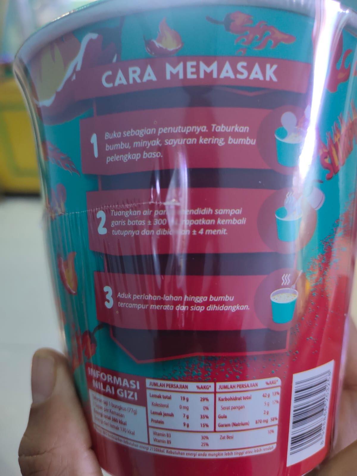 Mie Sedaap Mie Sedaap Cup Instant Noodle Rawit Bingit Rasa Baso Bleduk, 77 gram (Pack of 2)