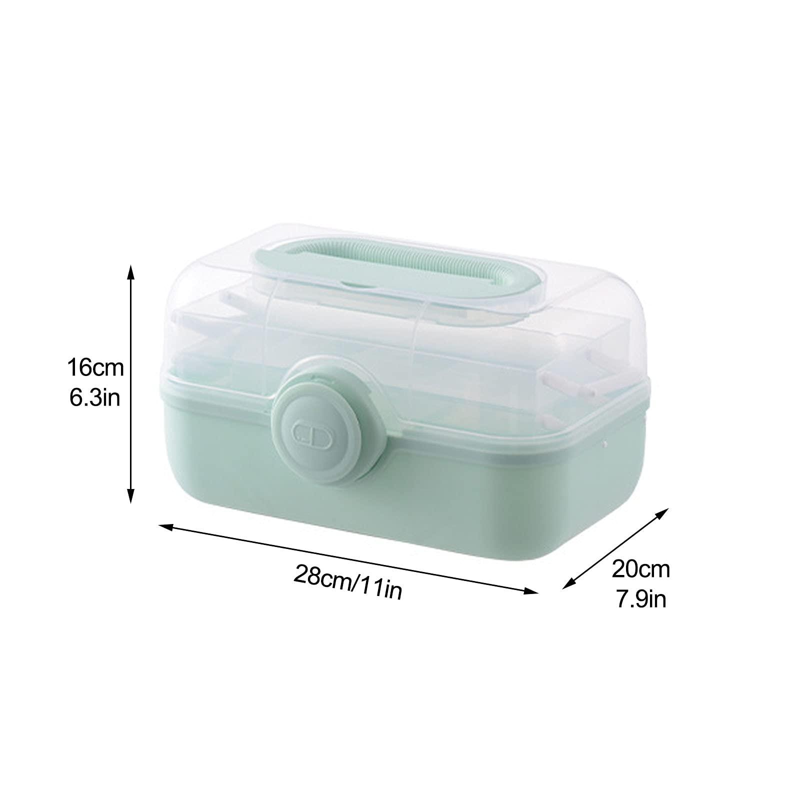 PerGar PerGar Plastic Medicine Box, First Aid Box, Plastic Medicine Cabinet Storage Box with Compartments, 3 Tier Emergency First Aid Kit Organizer, Transparent Lockable Lid, Medicine Box(Green)
