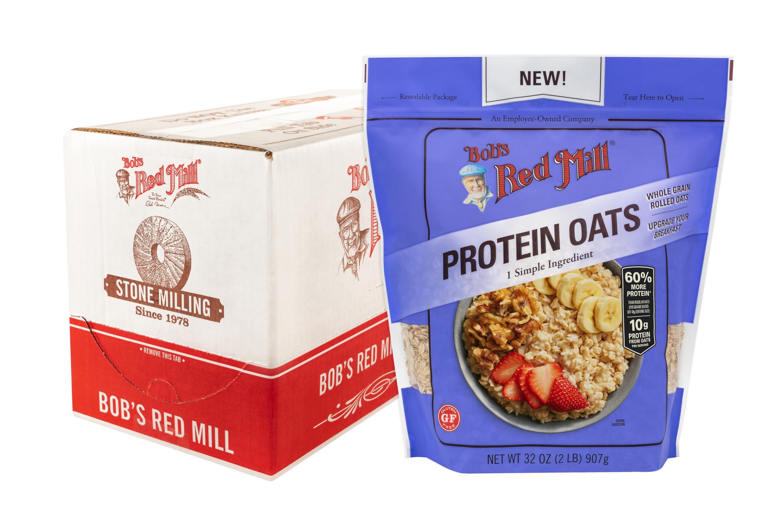 Bob\'s Red Mill Bob\'s Red Mill Gluten Free Protein Oats, 32oz (Pack of 4) - 10g Protein/Serving, Non GMO, Whole Grain, Vegan, Kosher