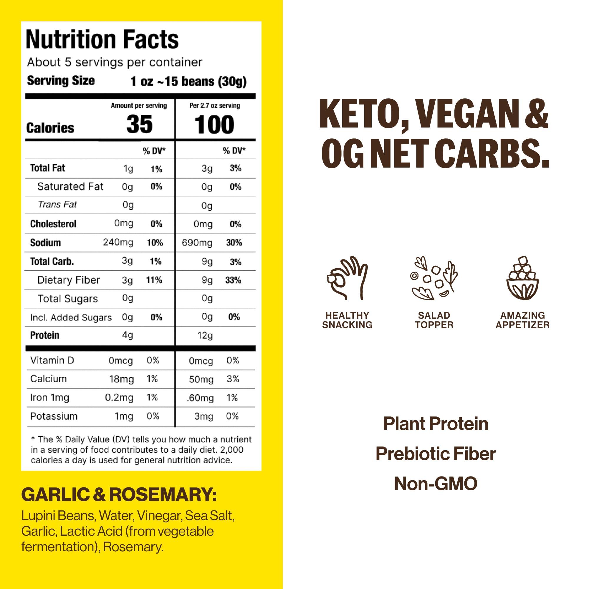 BRAMI Brami Lupini Beans Snack, Garlic & Rosemary | 7g Plant Protein, 0g Net Carbs | Vegan, Vegetarian, Keto, Plant Based, Mediterranean Diet | 5.3 Ounce (8 Count )