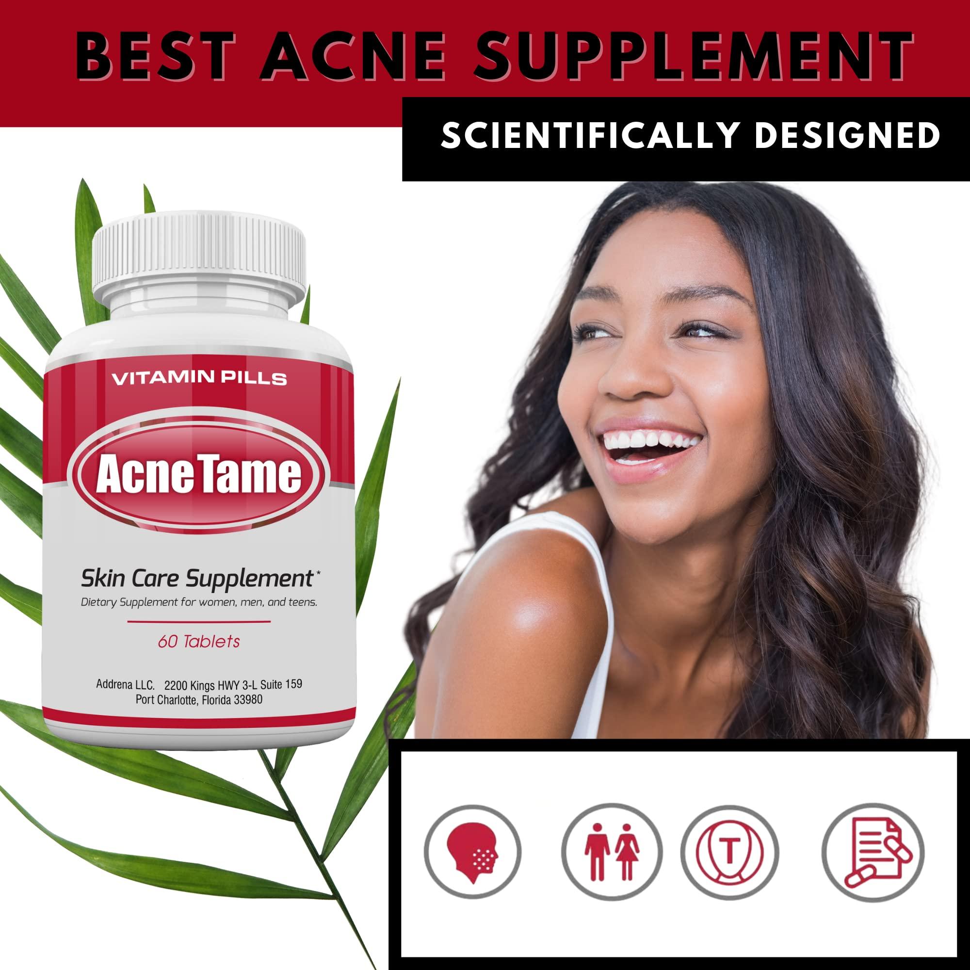 Acnetame Acne Tame 2 Pack- Clear Skin Supplements Pill- Tablets for Oily Skin Treatment, Spots, Blemishes, & Sebum Control for Women, Men, & Teens…