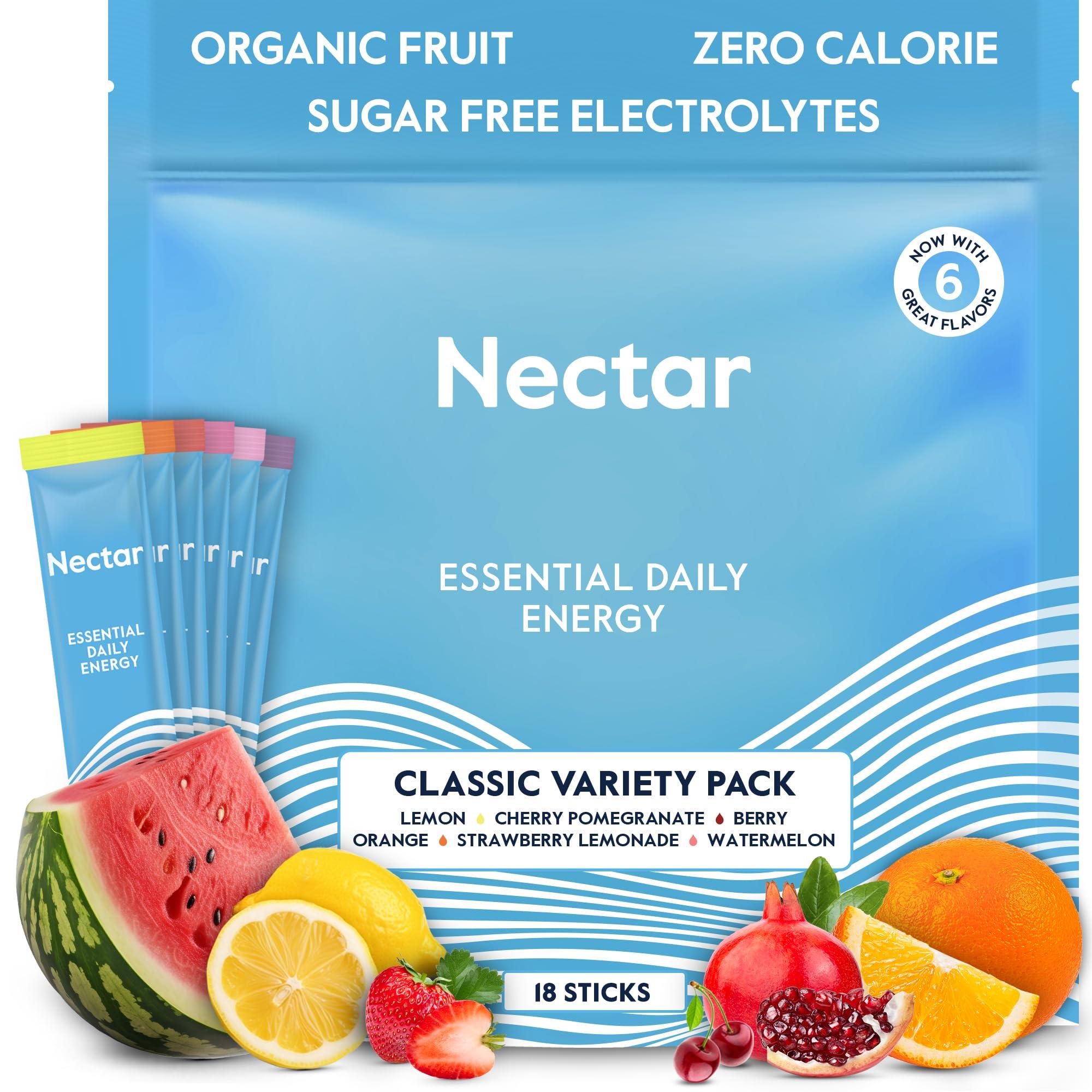 Nectar Nectar Energy Booster - Organic Caffeine, B12 & Electrolytes - Sugar Free & Zero Calorie – Healthy Coffee, Energy Drink & Soda Alternative – Hydration & Energy Supplement (Variety 18 Powder Packets)
