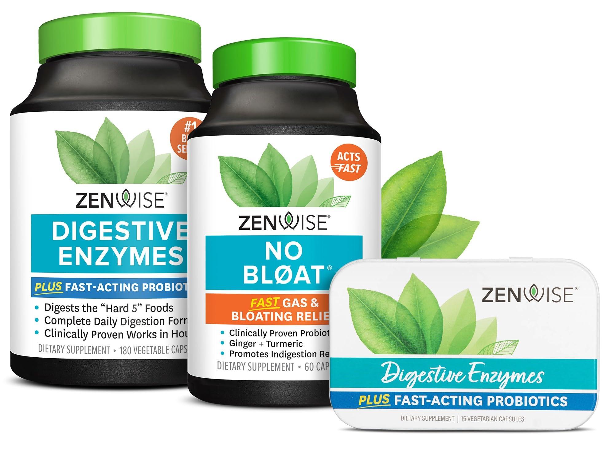 Zenwise Health Zenwise Digestive Enzymes, No Bloat, and Free Travel Tin with Probiotics for Digestive and Gut Health | Bloating Relief for Women and Men