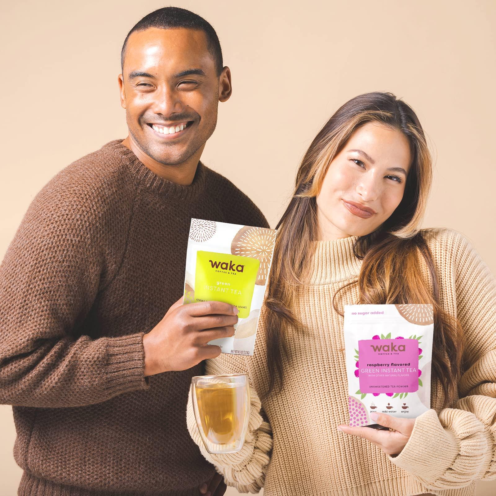 Waka Coffee Waka Instant Tea Mix, 2 Bag Bundle - 100% Tea Leaves, No Additives, Unsweetened Tea Powders - Classic & Raspberry Flavored Green (4.5oz Each)