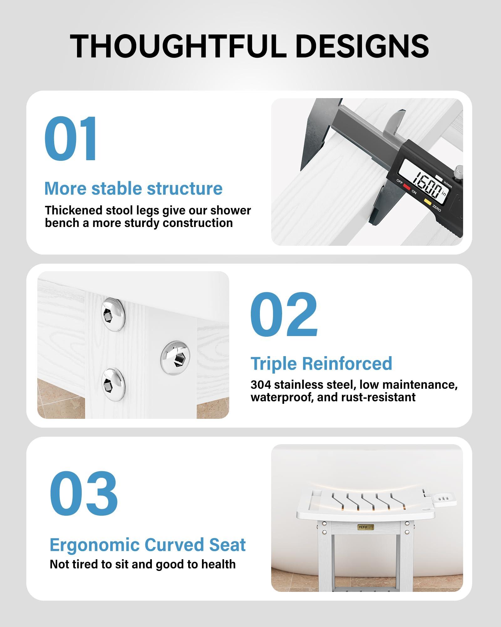 YEFU Elderly Shower Chair for Inside Shower: Shower Stool Waterproof Plastic White Small for Shaving Legs Bathtub Small Spaces - Shower Bench Seat for Adults Seniors Disabled