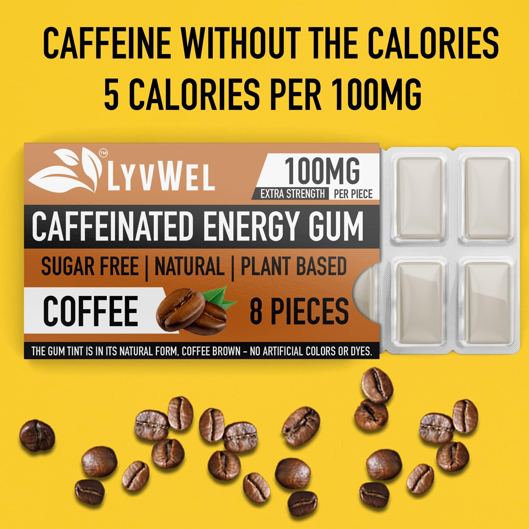 Lyvwel LyvWel Energy Gum | 100mg Caffeine per gem | All Natural | Sugar-Free Pre-Workout Boost: Your Essential Energy Supplement to Stay Awake- 3 Pack (Coffee)