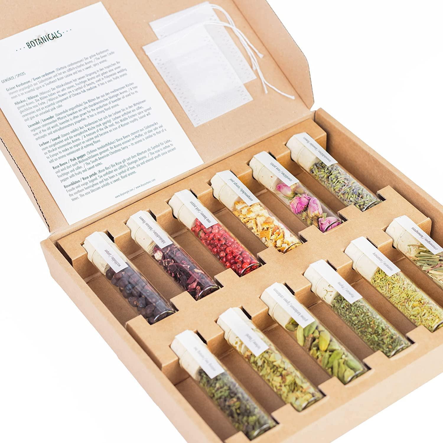 DO YOUR GIN DO YOUR GIN BOTANICALS | Gin Spices Gift Set for Men & Women | Bartender Gift Basket | Herbs for Homemade Gin | 12 Natural Spices for DIY Gin Infusions | Birthday Gift for Her, Him