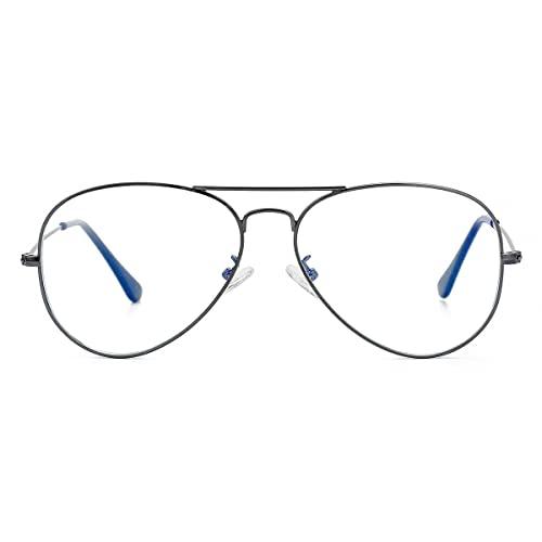 Gleyemor Classic Aviator Blue Light Glasses for Women Men, Metal Frame Clear Lens Eyeglasses (Gunmetal)
