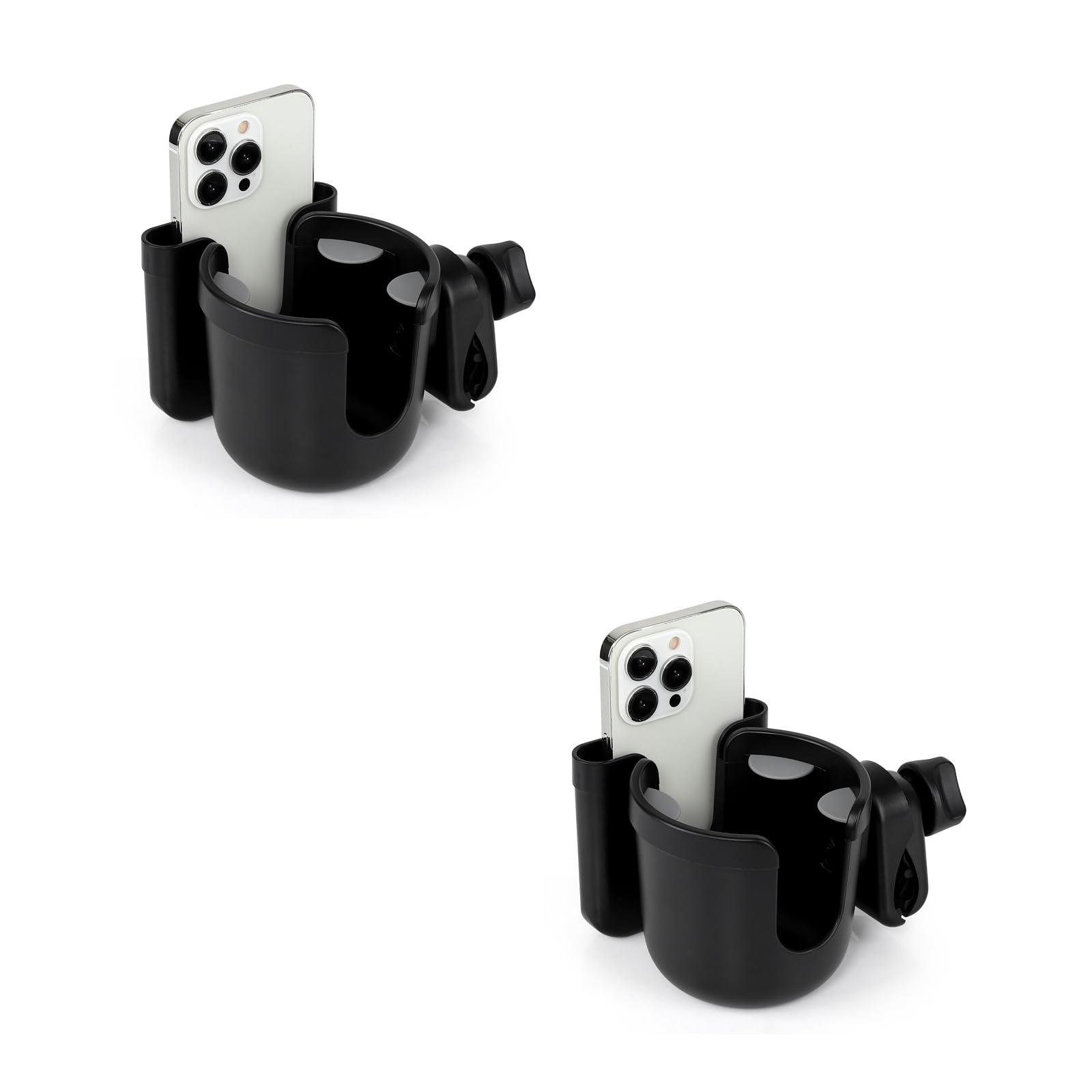 Accmor Accmor 2-in-1 Walker Cup Holder with Phone Holder, Wheelchair Cup Holder, Rollator Cup Holder, Cup and Phone Holder for Walker, Wheelchair, Rollator, Mobility Scooter, Black, 2 Pack