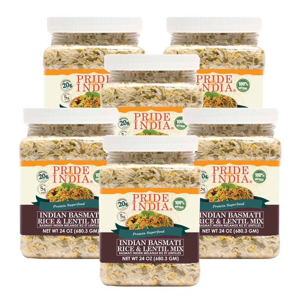 Pride Of India Pride Of India - PACK of 6 - Indian White Basmati Rice & Lentil Kitchari Mix - Protein Superfood, 1.5 Pound Jar